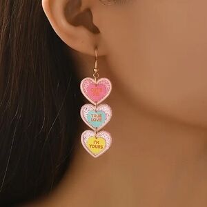 Playful Pink and Blue Valentines Heart Earrings